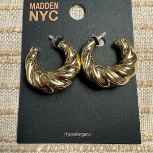 Madden NYC Crescent C Hoop Gold Earrings New With Tags Hypoallergenic